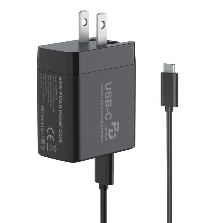 Base de alimentación 3 en 1 de 60 W con HDMI 4K a 60 Hz para Nintendo Switch 2, adaptador de carga rápida con puertos USB-C y USB 3.0, enchufe estadounidense.