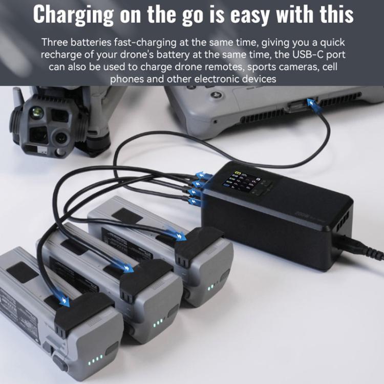 Cargador de 3 canales LKTOP UC342 de 200 W para DJI Air 3 / 3S, ideal para fotografía aérea., US Plug, EU Plug