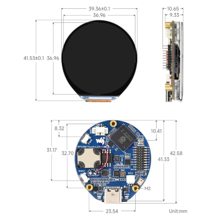 La placa de desarrollo de microcontrolador de alto rendimiento WAVESHARE RP2350 cuenta con una pantalla táctil redonda de 1,46 pulgadas., 32868