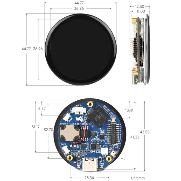 La placa de desarrollo de microcontrolador de alto rendimiento WAVESHARE RP2350 cuenta con una pantalla táctil redonda de 1,46 pulgadas., 32867