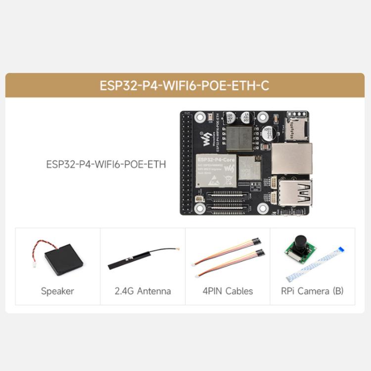 La placa de desarrollo WAVESHARE ESP32-P4-WIFI6-POE-ETH admite alimentación por Ethernet (PoE)., Package C