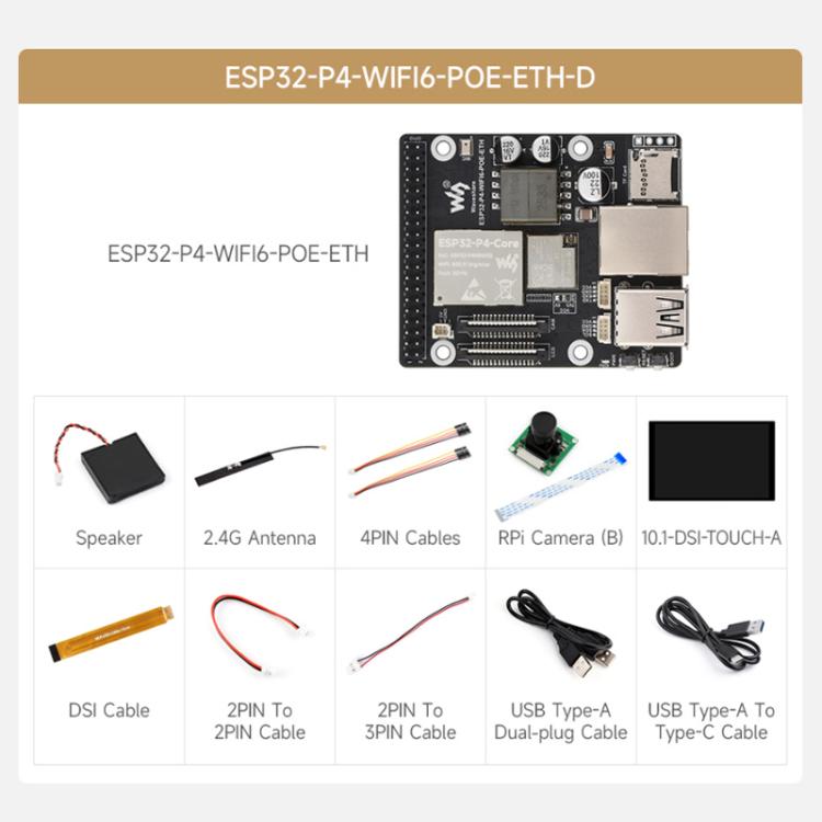 La placa de desarrollo WAVESHARE ESP32-P4-WIFI6-POE-ETH admite alimentación a través de Ethernet (PoE)., Package D