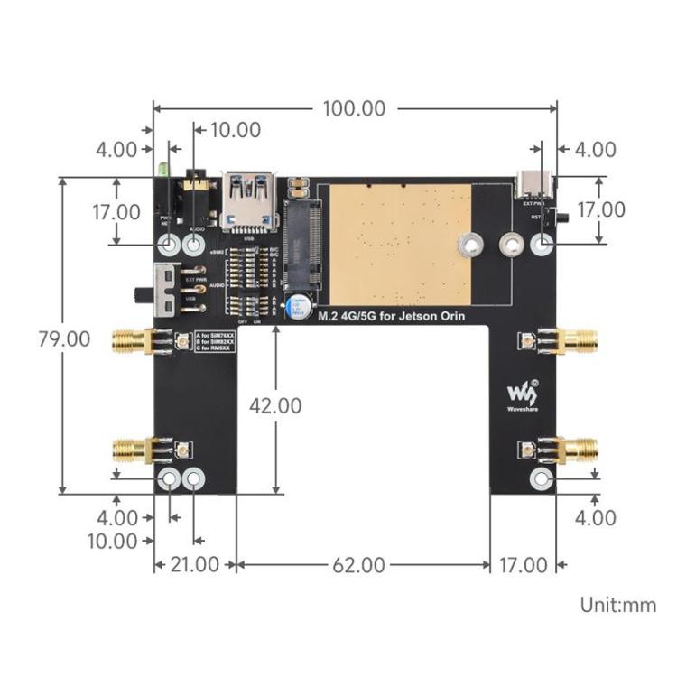 Módulo WAVESHARE 5G / 4G / 3G, incluye módulo RM520N-GL, compatible con redes 5G NSA y SA, posicionamiento GNSS., 32256