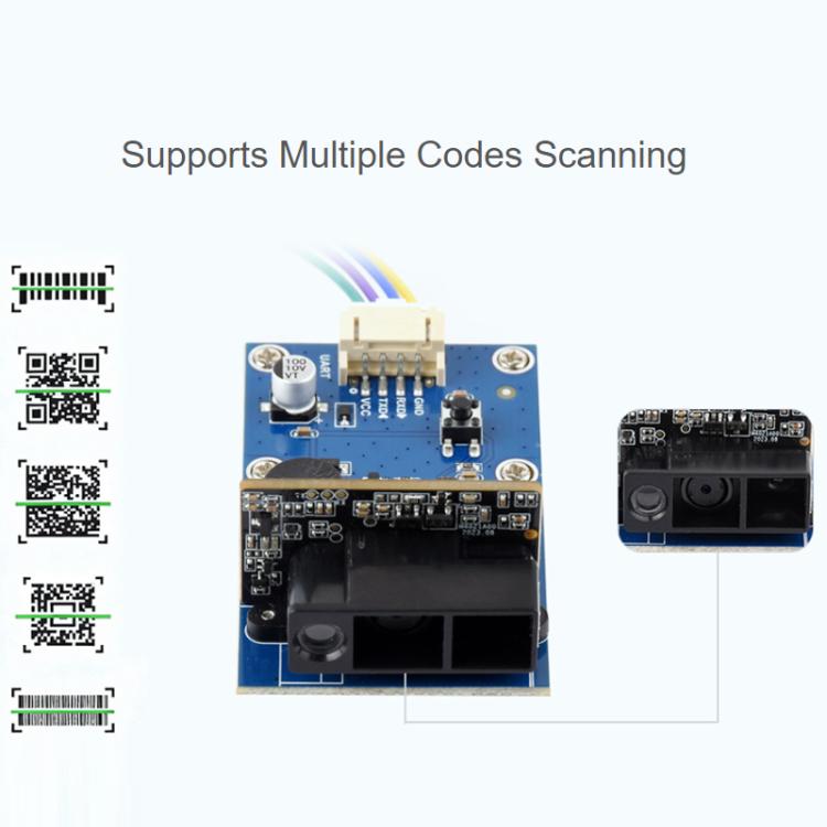 Módulo de escaneo de código QR de código de barras WAVESHARE tipo E con carcasa metálica, lectura de código DPM e interfaces duales USB UART integradas., 32387