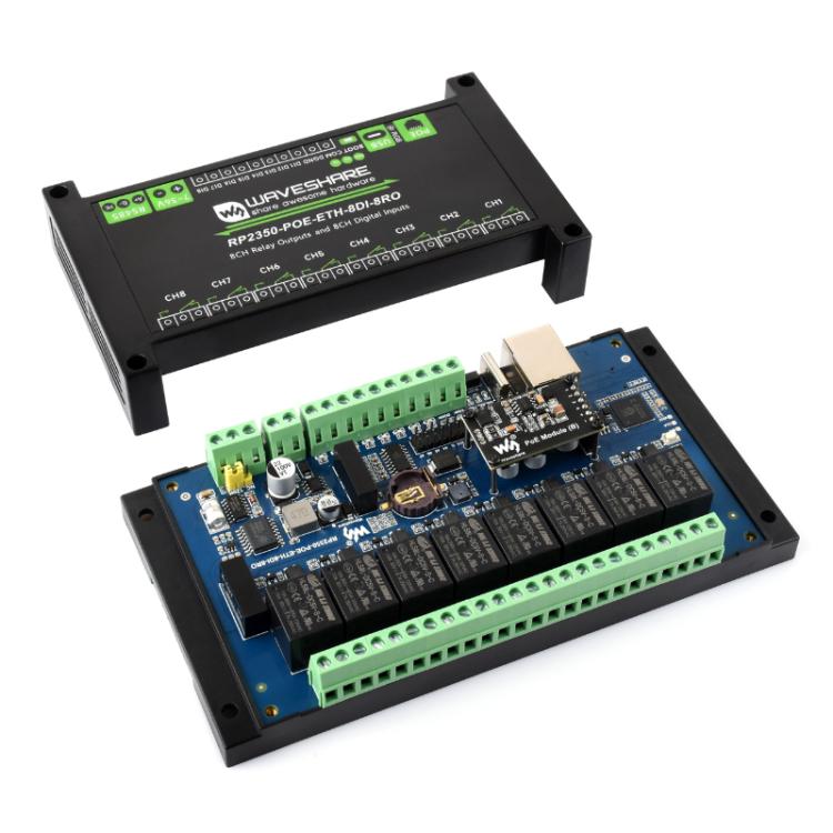 Placa de control industrial WAVESHARE RP2350 con relés de red de 8 canales basada en el controlador principal RP2350., 32451, 32452