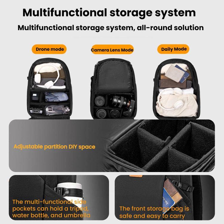 Mochila para cámara Cwatcun D248 mediana, impermeable y de alta capacidad para cámaras DSLR y cámaras digitales.