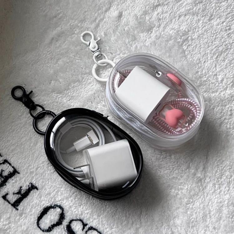 2 unidades de cable de datos, cargador, bolsa de almacenamiento transparente, estuche portátil para auriculares, With Keychain