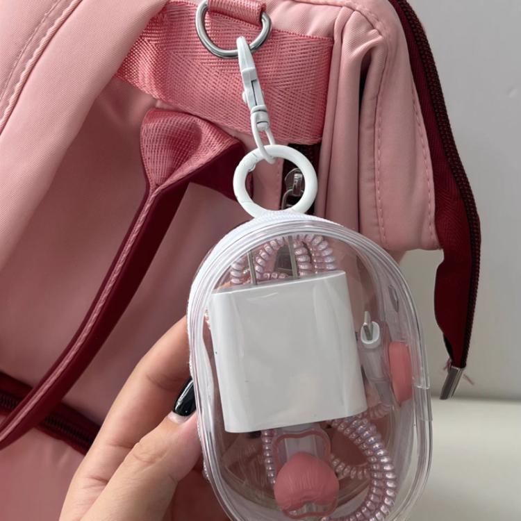 2 unidades de cable de datos, cargador, bolsa de almacenamiento transparente, estuche portátil para auriculares, With Keychain