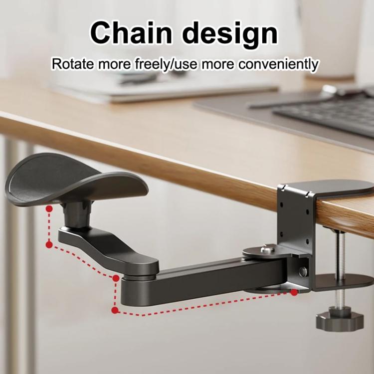 Reposabrazos ergonómico para escritorio de ordenador con rotación de 360 grados, soporte de brazo con abrazadera y extensor de reposabrazos para teclado.