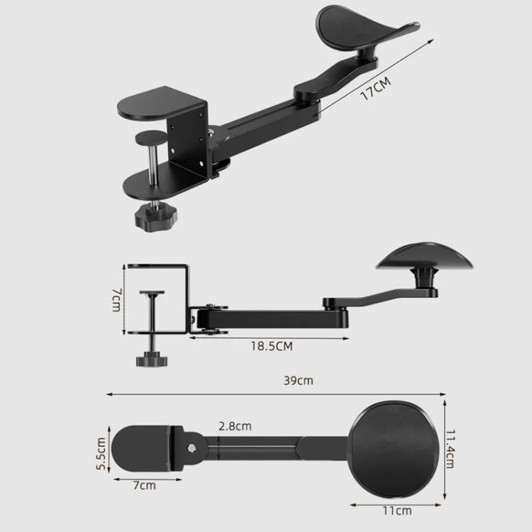 Reposabrazos ergonómico para escritorio de ordenador con rotación de 360 grados, soporte de brazo con abrazadera y extensor de reposabrazos para teclado.