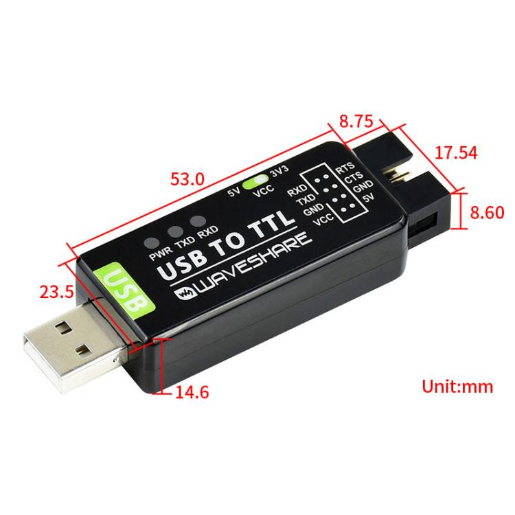 Convertidor USB a TTL industrial, FT232RNL original, protección múltiple y soporte para sistemas., 17939