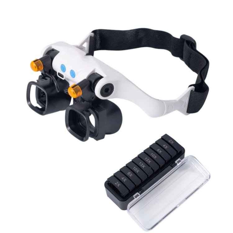Lupa de diadema recargable por USB con 5 pares de lentes intercambiables (2X, 4X, 6X, 10X, 13X) y doble luz LED., RJS223-21SXC