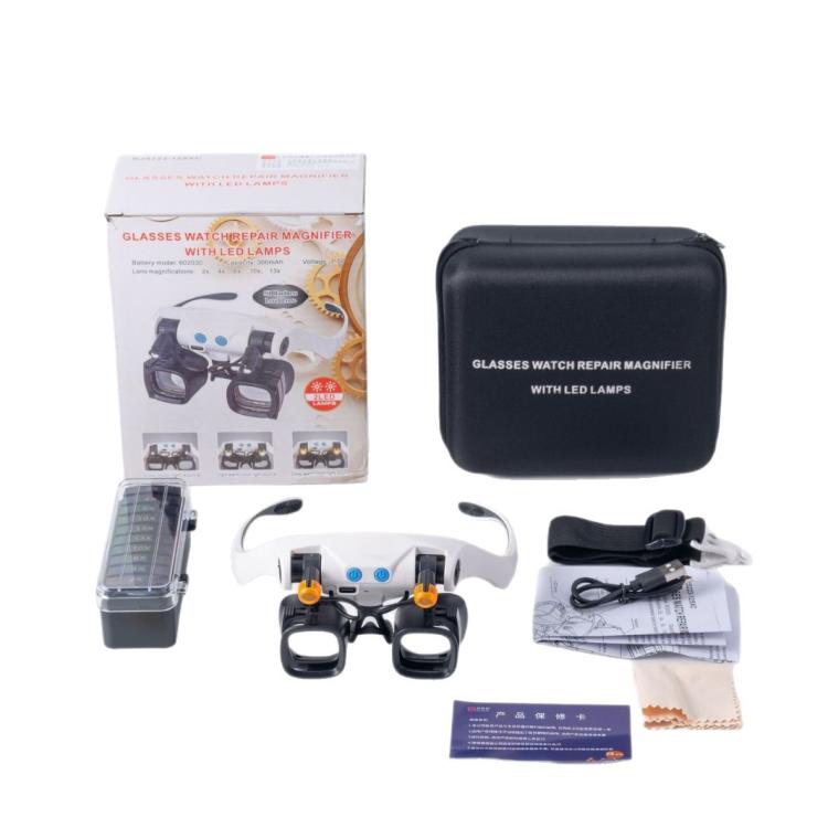 Lupa de diadema recargable por USB con 5 pares de lentes intercambiables (2X, 4X, 6X, 10X, 13X) y doble luz LED., RJS223-21SXC