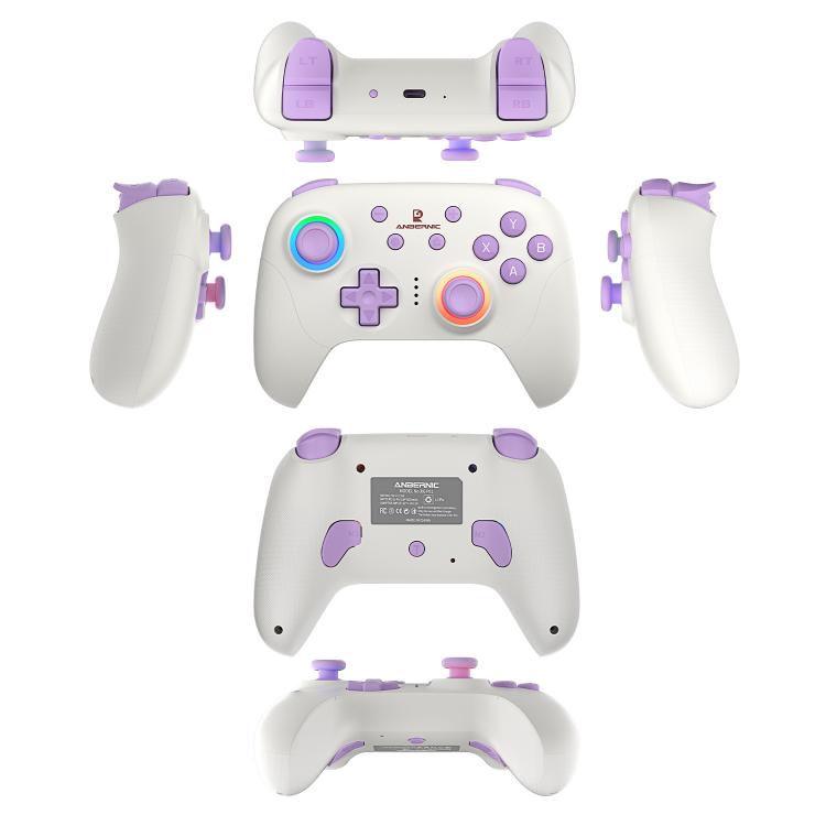 Controlador de juegos multiplataforma ANBERNIC RGP01 para PC/Switch/Steam con joystick y gatillos con efecto Hall, conectividad de 3 modos, RGB, White, Black, Purple, With Receiver White, With Receiver Black, With Receiver Purple