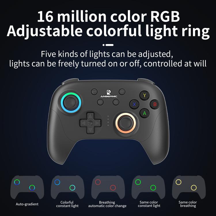 Controlador de juegos multiplataforma ANBERNIC RGP01 para PC/Switch/Steam con joystick y gatillos con efecto Hall, conectividad de 3 modos, RGB, White, Black, Purple, With Receiver White, With Receiver Black, With Receiver Purple