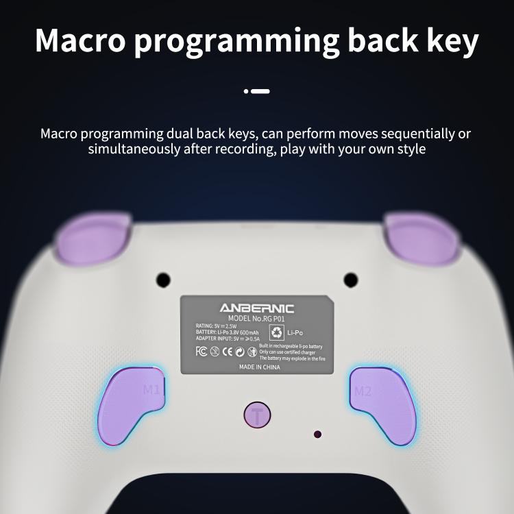 Controlador de juegos multiplataforma ANBERNIC RGP01 para PC/Switch/Steam con joystick y gatillos con efecto Hall, conectividad de 3 modos, RGB, White, Black, Purple, With Receiver White, With Receiver Black, With Receiver Purple