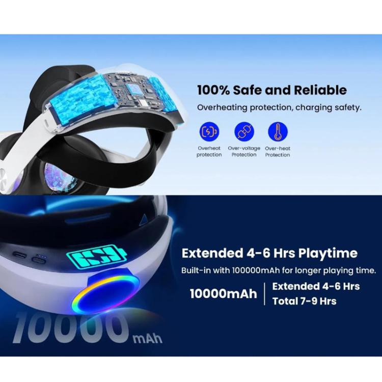 Batería de 10000 mAh con diadema ajustable de repuesto y accesorios para juegos de realidad virtual., For Meta Quest 3 / 3S Q8L-3, For Meta Quest 2 Q8L, For Meta Quest 2 Q8, For Meta Quest 3 / 3S Q8-3