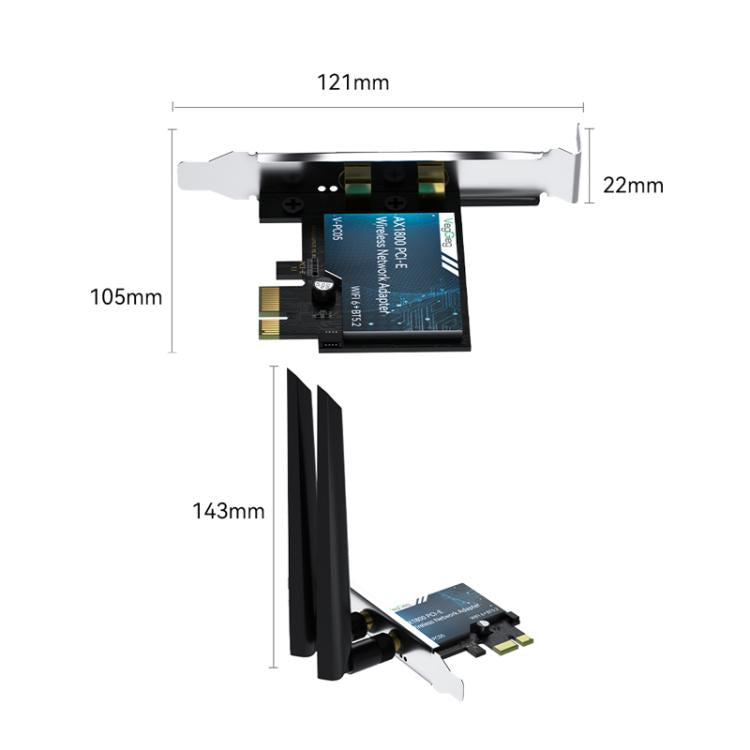 Adaptador de red inalámbrica Gigabit PCIe 2 en 1 para escritorio VegGieg, AX1800 PCI-E to WIFI 6 + Bluetooth 5.2/5dB