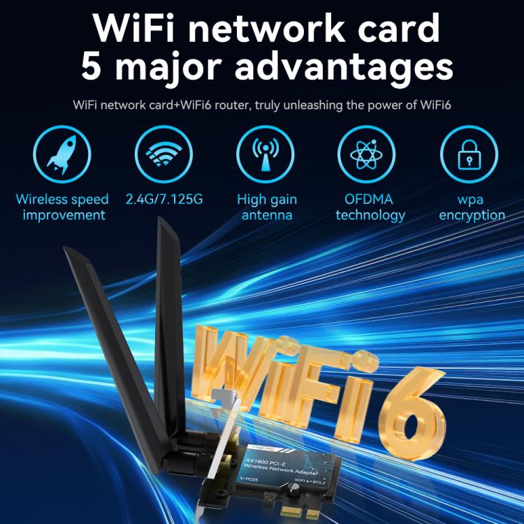 Adaptador de red inalámbrica Gigabit PCIe 2 en 1 para escritorio VegGieg, AX1800 PCI-E to WIFI 6 + Bluetooth 5.2/5dB