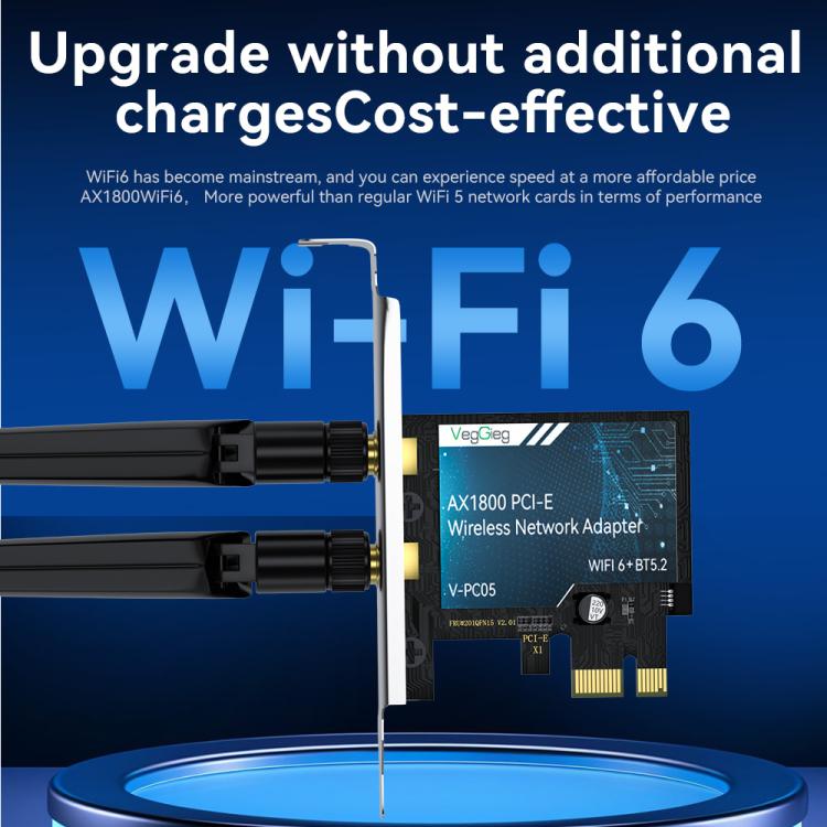 Adaptador de red inalámbrica Gigabit PCIe 2 en 1 para escritorio VegGieg, AX1800 PCI-E to WIFI 6 + Bluetooth 5.2/5dB