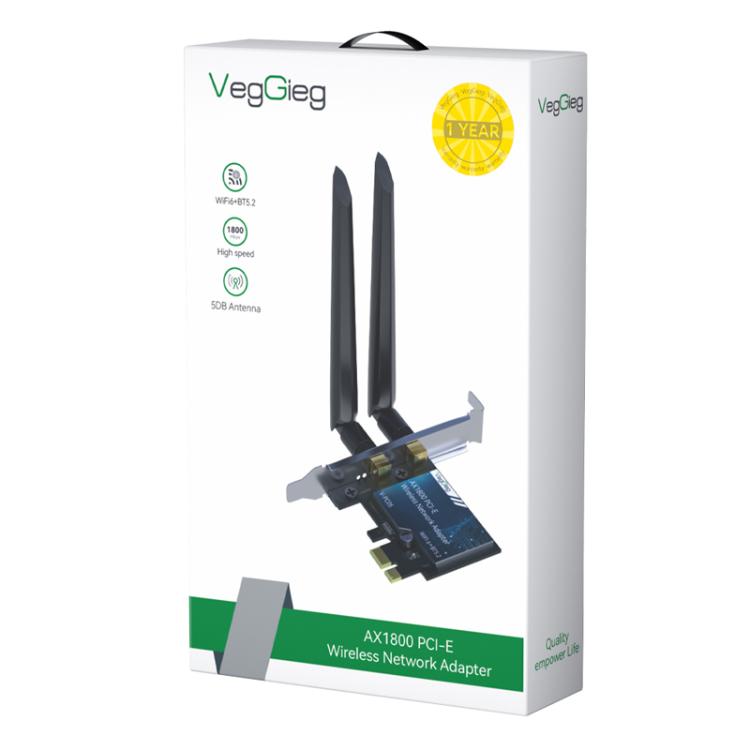 Adaptador de red inalámbrica Gigabit PCIe 2 en 1 para escritorio VegGieg, AX1800 PCI-E to WIFI 6 + Bluetooth 5.2/5dB