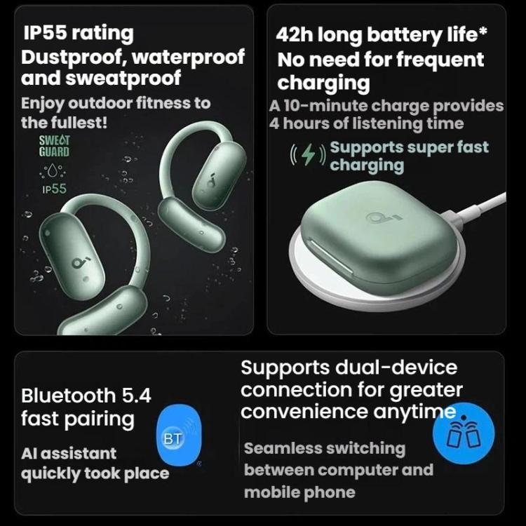 Auriculares Bluetooth de traducción de oído abierto ANKER SoundCore Aerofit 2 Plus, Aerofit 2 Plus