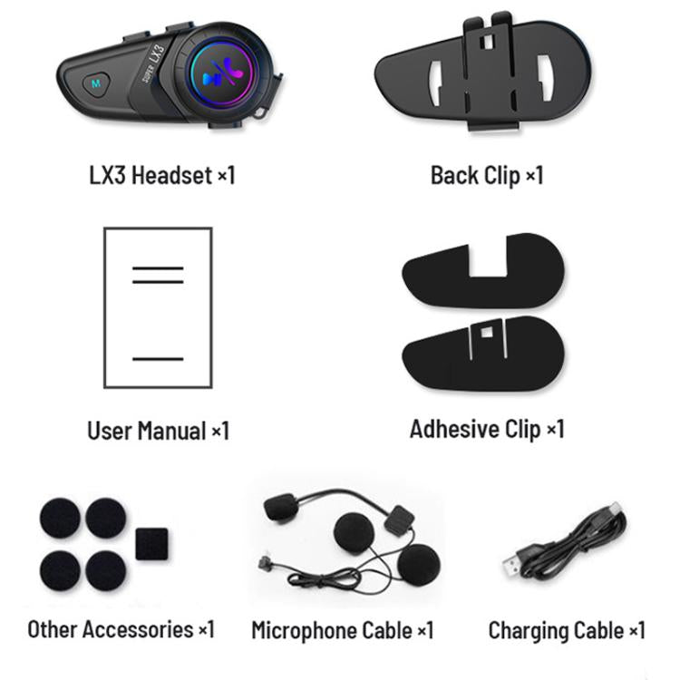 Auriculares inalámbricos Bluetooth impermeables para casco de motocicleta, LX3