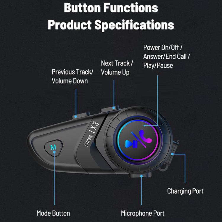 Auriculares inalámbricos Bluetooth impermeables para casco de motocicleta, LX3