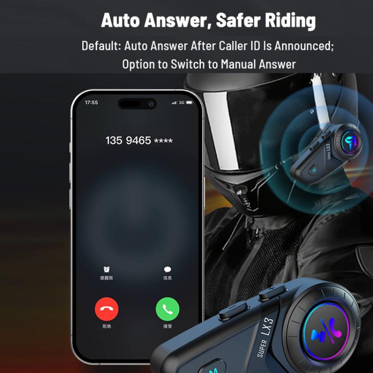 Auriculares inalámbricos Bluetooth impermeables para casco de motocicleta, LX3