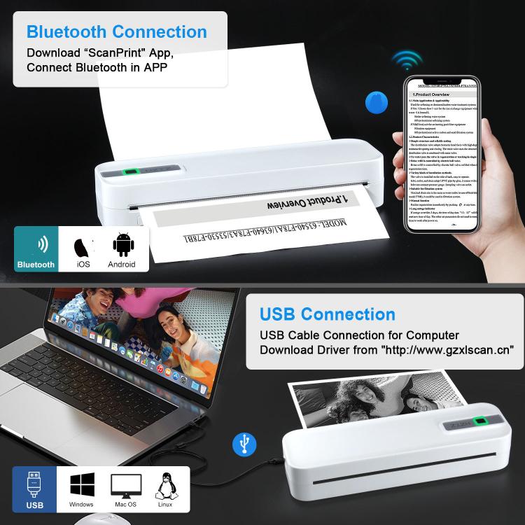 Impresora térmica inalámbrica recargable compatible con papel de 2 a 8,5 pulgadas para PDF, archivos, imágenes y papel para tatuajes., HZTZ A4RJ 200dpi White, HZTZ A4RJ 200dpi Black, HZTZ A4RJ PRO 300dpi White, HZTZ A4RJ PRO 300dpi Black