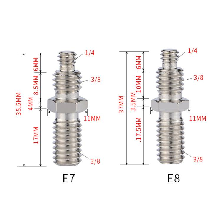 Adaptador de trípode de eje central de 1/4 a 3/8 de pulgada para cámara, 10pcs E7, 10pcs E8