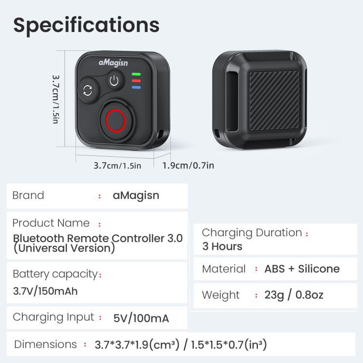 Mando a distancia Bluetooth aMagisn 3.0 Versión universal para Insta360, GoPro Hero, smartphones Android/iOS, DJI OSMO 360, Action 6/5 Pro/4, AM40