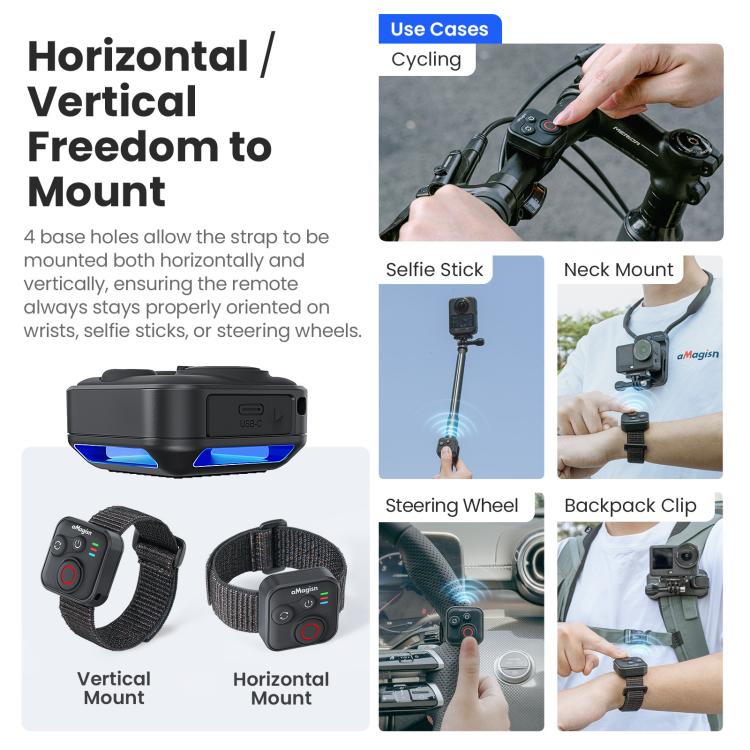 Mando a distancia Bluetooth aMagisn 3.0 Versión universal para Insta360, GoPro Hero, smartphones Android/iOS, DJI OSMO 360, Action 6/5 Pro/4, AM40