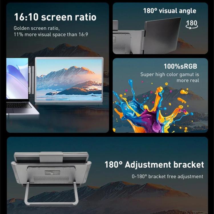 Monitor portátil de doble pantalla de 14 pulgadas, compatible con portátiles de 13,3 a 17 pulgadas, con rotación ajustable y diseño plegable., HYX-B90D