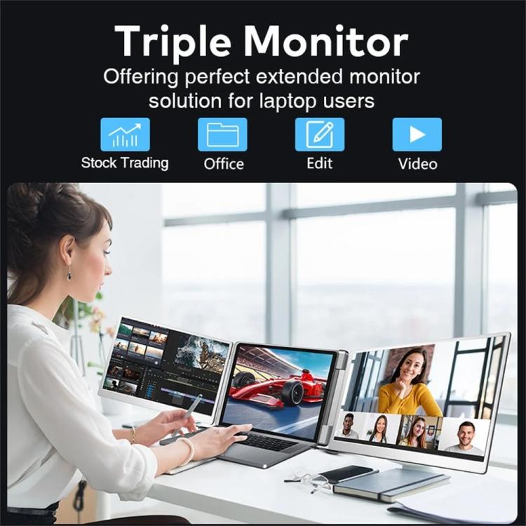 Monitor portátil de doble pantalla de 14 pulgadas, compatible con portátiles de 13,3 a 17 pulgadas, con rotación ajustable y diseño plegable., HYX-B90D