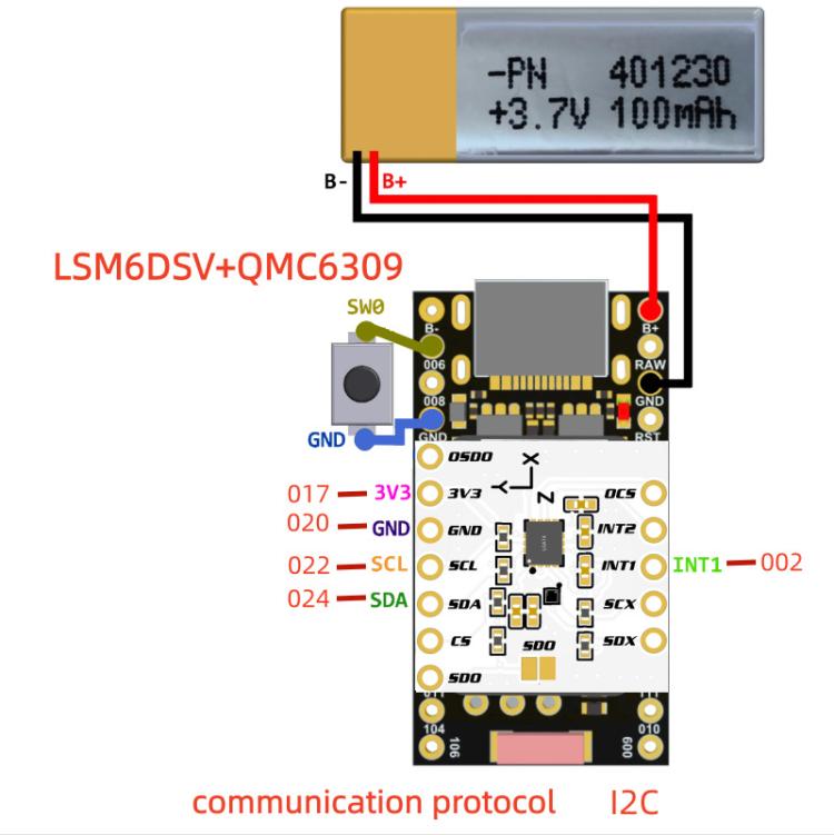 Para SlimeVR / Smol LSM6DSV + Módulo QMC6309