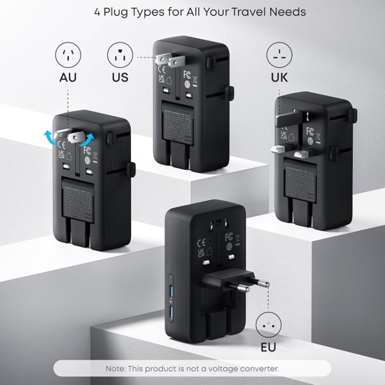 Adaptador universal portátil ANKER A9215 para varios países, carga rápida PD de 20 W, cargador inteligente.