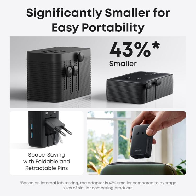 Adaptador universal portátil ANKER A9215 para varios países, carga rápida PD de 20 W, cargador inteligente.