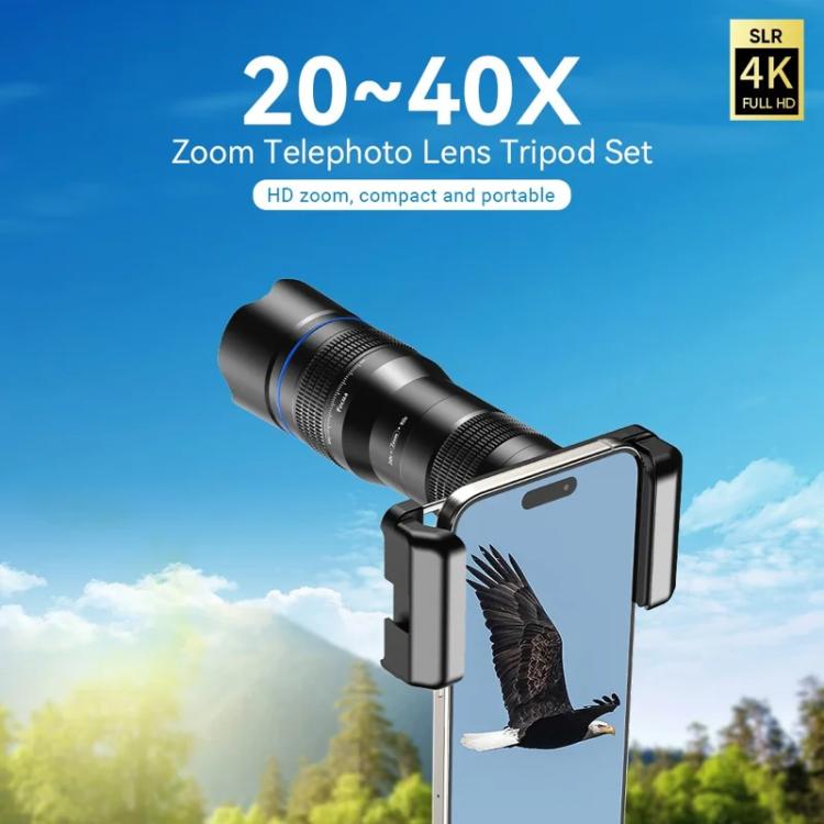 Lente telefoto zoom universal APEXEL totalmente metálico 20-40x para smartphones, telescopio HD para teléfono, ideal para fotografía lunar y de conciertos., APL-20-40X