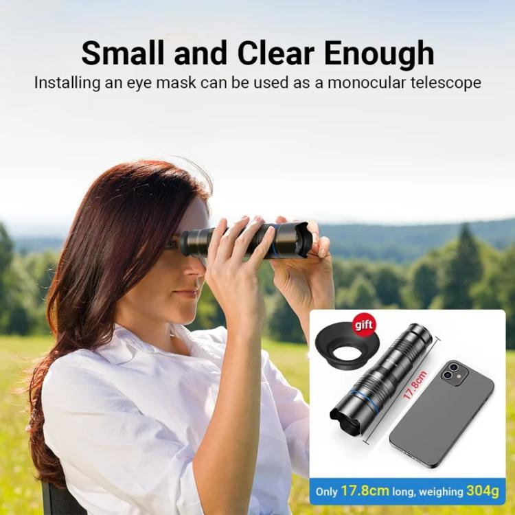 Lente telefoto zoom universal APEXEL totalmente metálico 20-40x para smartphones, telescopio HD para teléfono, ideal para fotografía lunar y de conciertos., APL-20-40X