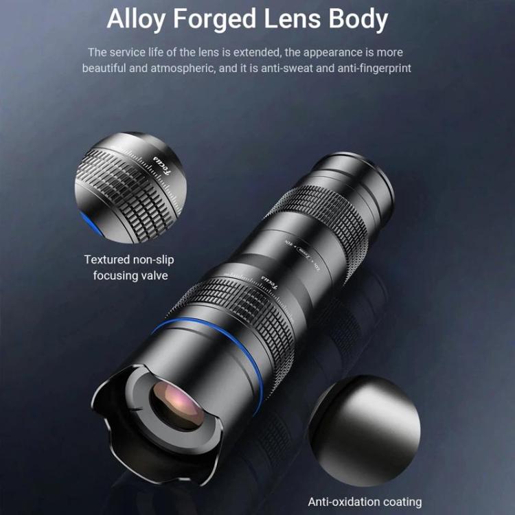 Lente telefoto zoom universal APEXEL totalmente metálico 20-40x para smartphones, telescopio HD para teléfono, ideal para fotografía lunar y de conciertos., APL-20-40X
