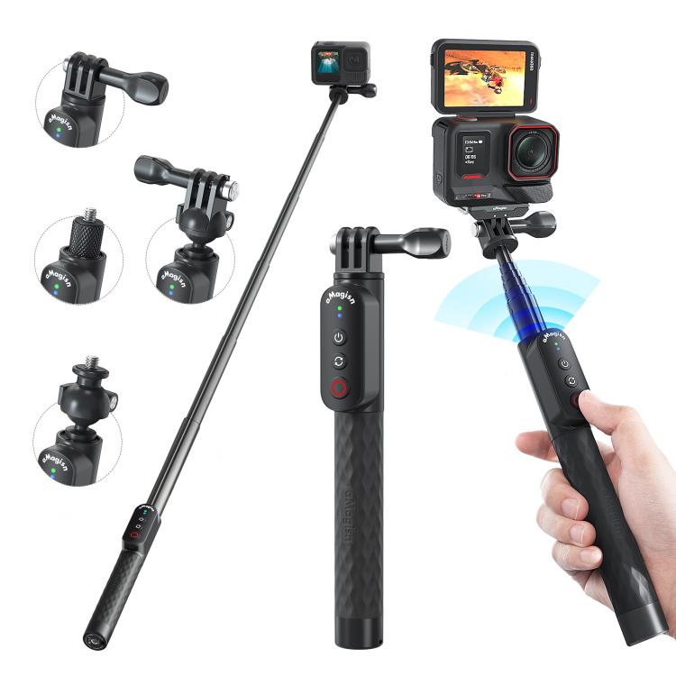 Palo selfie AMagisn con control remoto para cámaras de acción y smartphones, Bluetooth 5.1, extensible hasta 40 pulgadas., Claw, 1/4 Inch, Ballhead Claw, Ballhead 1/4 Inch