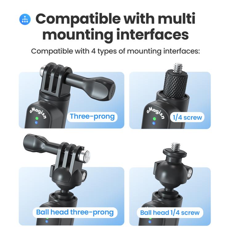 Palo selfie AMagisn con control remoto para cámaras de acción y smartphones, Bluetooth 5.1, extensible hasta 40 pulgadas., Claw, 1/4 Inch, Ballhead Claw, Ballhead 1/4 Inch
