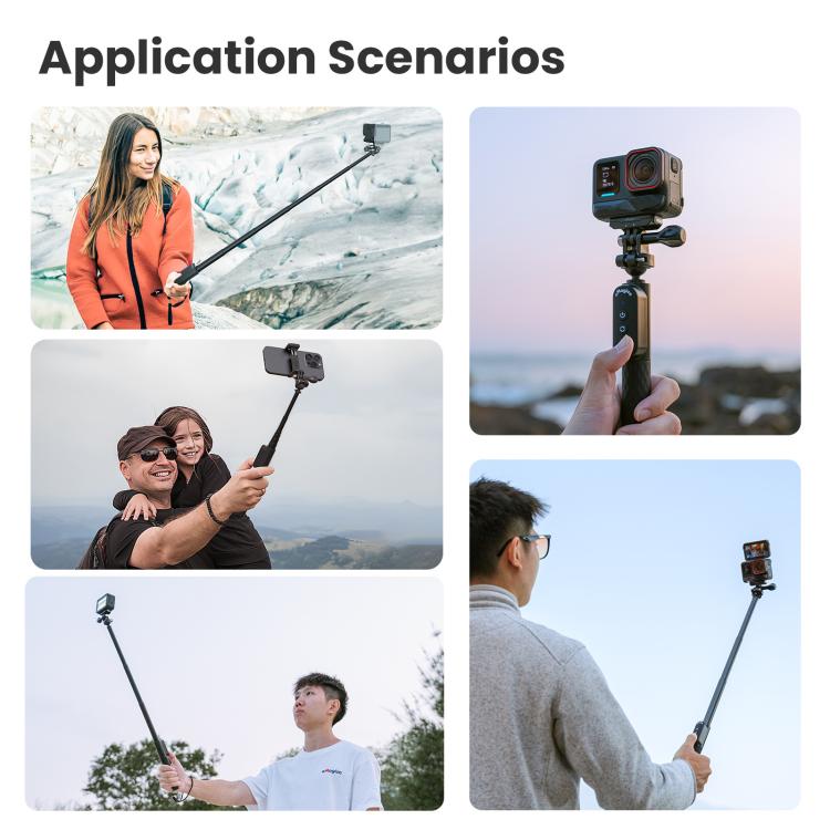 Palo selfie AMagisn con control remoto para cámaras de acción y smartphones, Bluetooth 5.1, extensible hasta 40 pulgadas., Claw, 1/4 Inch, Ballhead Claw, Ballhead 1/4 Inch