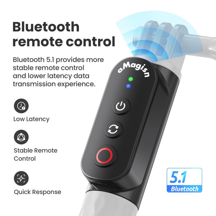 Palo selfie AMagisn con control remoto para cámaras de acción y smartphones, Bluetooth 5.1, extensible hasta 40 pulgadas., Claw, 1/4 Inch, Ballhead Claw, Ballhead 1/4 Inch
