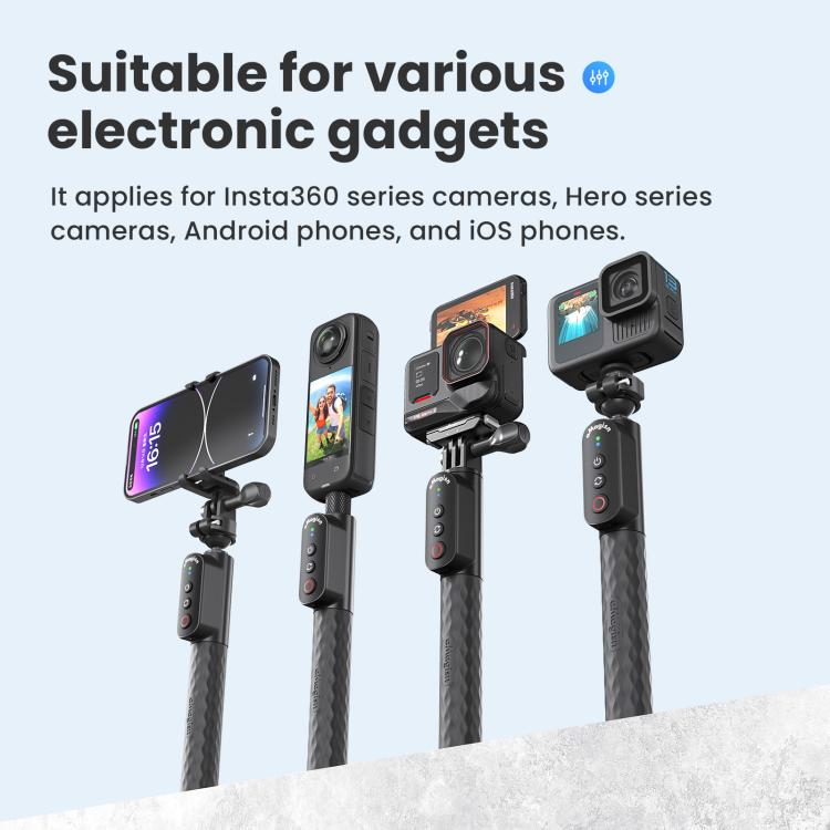 Palo selfie AMagisn con control remoto para cámaras de acción y smartphones, Bluetooth 5.1, extensible hasta 40 pulgadas., Claw, 1/4 Inch, Ballhead Claw, Ballhead 1/4 Inch