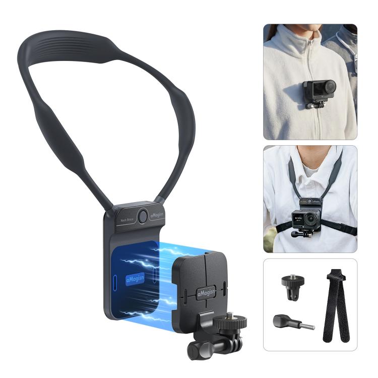 Soporte magnético invisible para el cuello AMagisn para vlogging en primera persona, compatible con GoPro/Insta360/Smartphones