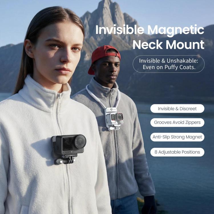 Soporte magnético invisible para el cuello AMagisn para vlogging en primera persona, compatible con GoPro/Insta360/Smartphones