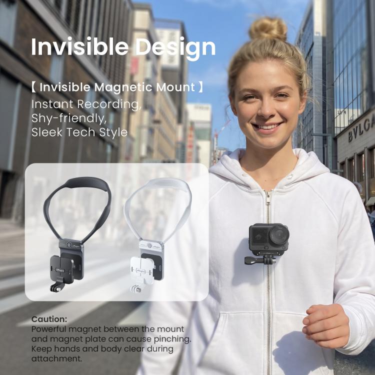 Soporte magnético invisible para el cuello AMagisn para vlogging en primera persona, compatible con GoPro/Insta360/Smartphones