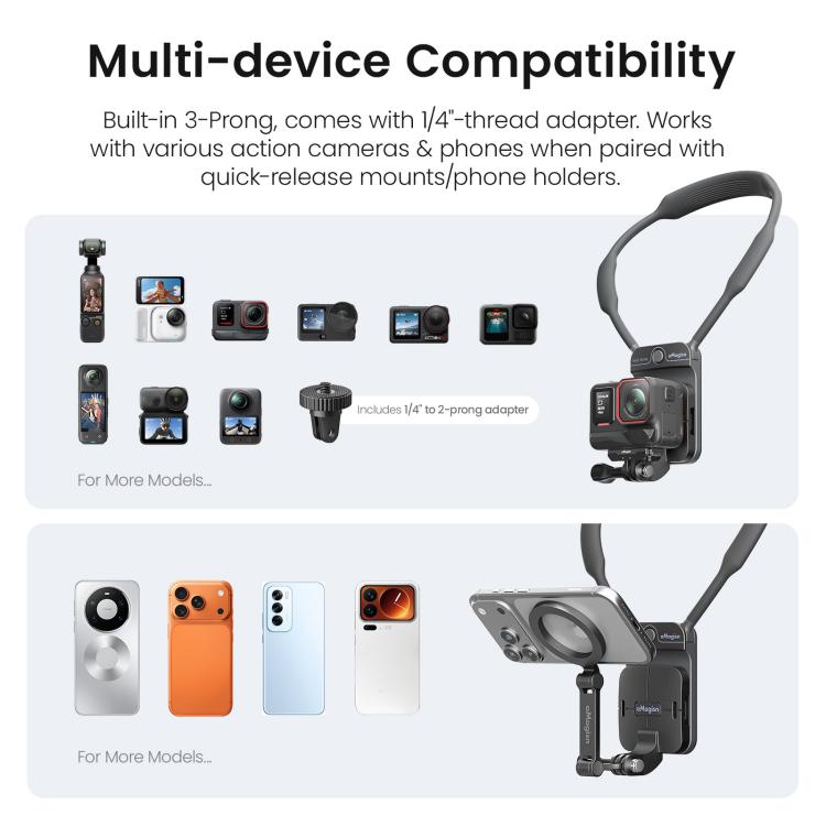 Soporte magnético invisible para el cuello AMagisn para vlogging en primera persona, compatible con GoPro/Insta360/Smartphones